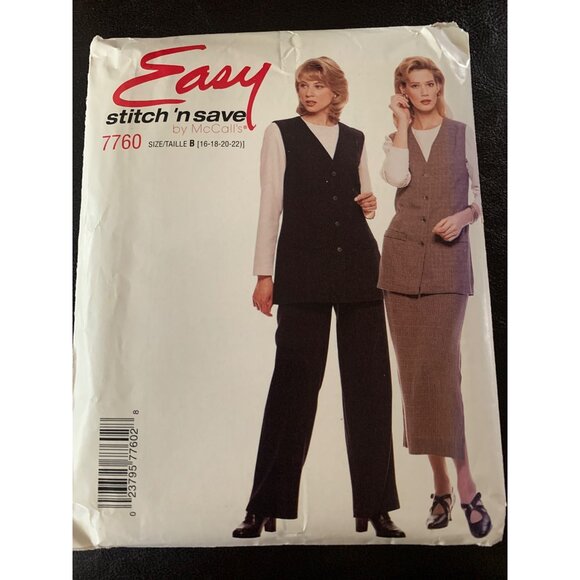 McCall's Misses Shirt Vest Pant Skirt Sewing Pattern Sz 16 - 22 7760 - Uncut - Picture 9 of 9